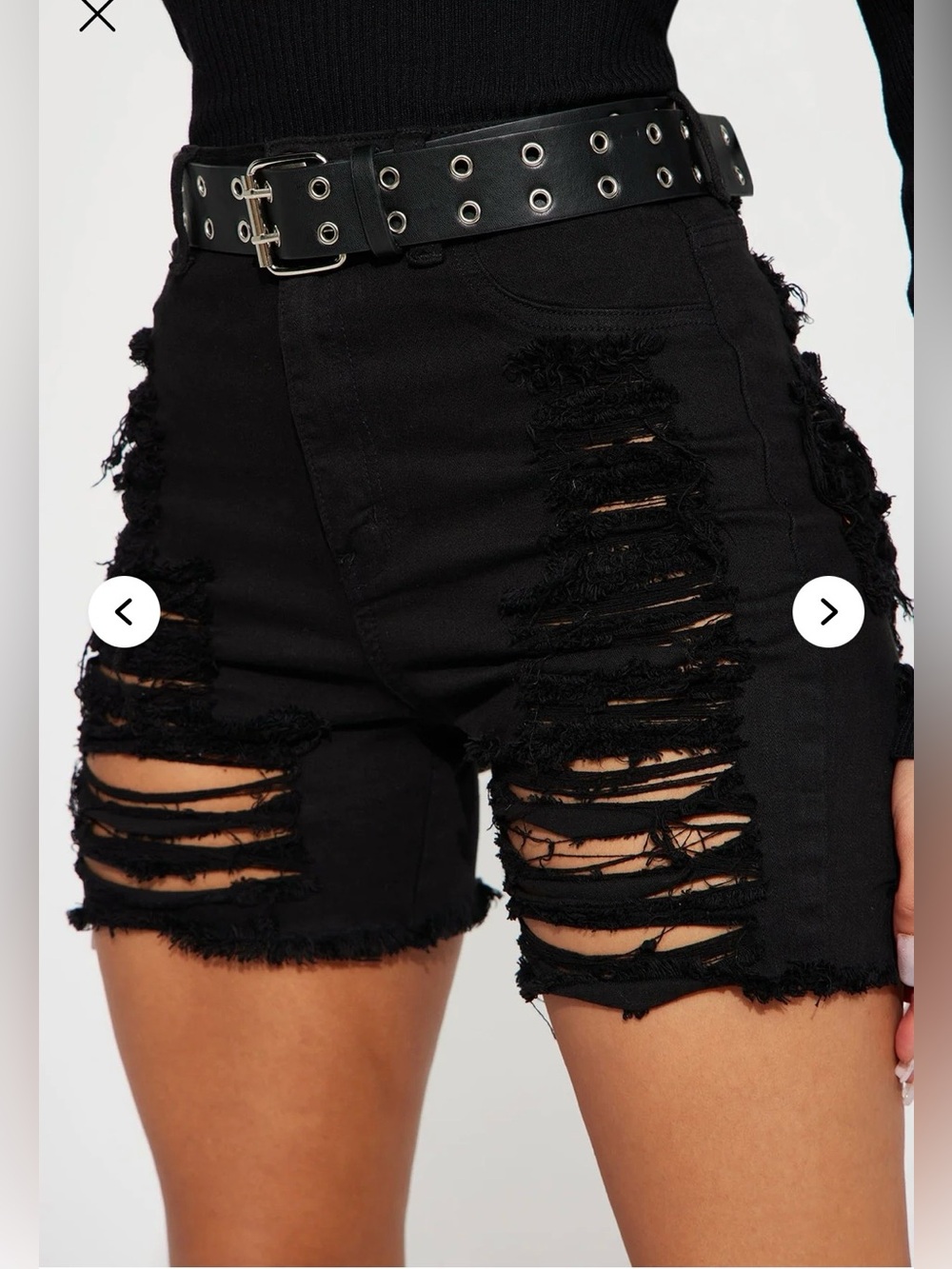 Ripped High-Waist Black Denim Shorts